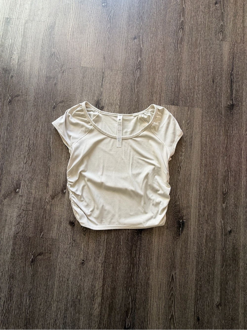 lululemon athletica Cream Ribbed Ruched Short Sleeve Crop Top